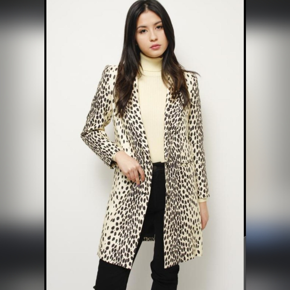 Emerson Fry Leopard Print Wingtip Satin Lined Linen Blazer Jacket sz 2